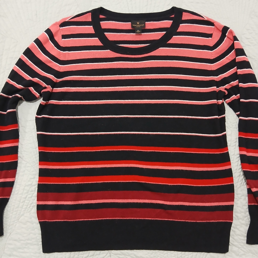 Worthington Petite Striped Pink and Black Sweater Size Meduim